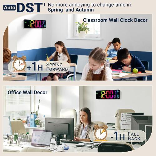 16.5 Large Digital Wall Clock RGB LED Display for Classroom with Remote