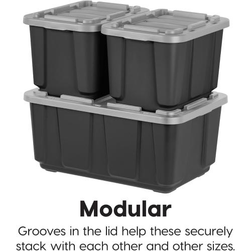 IRIS USA 3-Pack 27 Gallon Storage Bins with Lids |Made in USA| Heavy Duty Plastic Tote Containers for Truckbed Tool Box Organization, Large - Gray
