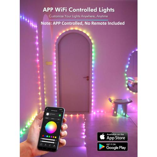 BrizLabs Smart Fairy String Lights, 66ft 200 LED WiFi Pink & White Valentine's Day Fairy Lights App Control, Dimmable Rainbow Christmas Lighting, Music Sync Xmas Lighting Work with Alexa & Google Home