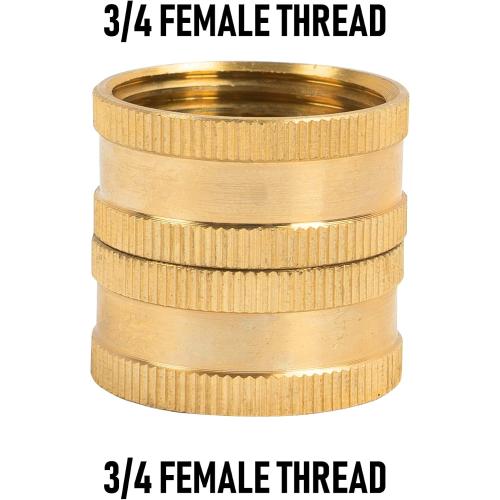 Hourleey Garden Hose Adapter, 3/4 Inch Solid Brass Hose Connectors, 2 Pack Hose Connector with 2 Extra Washers (Female to Female)