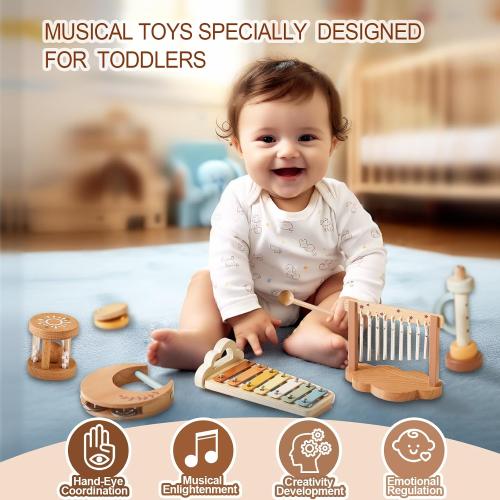 Baby Montessori Musical Instruments,Wooden Percussion Xylophone Musical Toys for Toddlers,Sensory Toys for 18  Month Old,Kids Preschool Educational,Birthday Gift for Ages 2 3