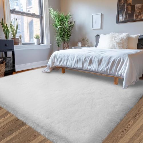White Fluffy Bedroom Area Rug : Fluffy Area Rugs for Living Room - White Shag Bedroom Area Rug