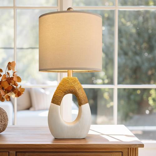 OYEARS 19'' Small Boho Table Lamps for Bedroom Set of 2, Farmhouse Rattan Bedroom Lamps for Living Room Rustic Home Decor, Nightstand Bedside Lamps for Sofa Table Entry Way, Suitable for Small Places