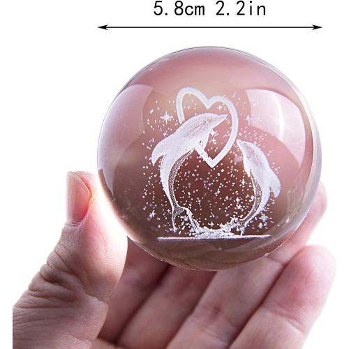HDCRYSTALGIFTS3D Dolphin Crystal Ball Paperweight Figurines- Dolphin Gifts 60mm Crystal Ball with Stand, Christmas, Valentine's Day,Birthday Gift