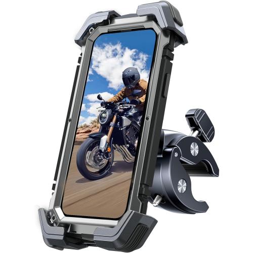 Motorcycle Phone Mount Holder, [Ultra-Stable][7 inch Phone Friendly] Bike Holder Handlebar Cell Clamp Harley Accessories for iPhone 16 15 14, 4-7 Smartphones