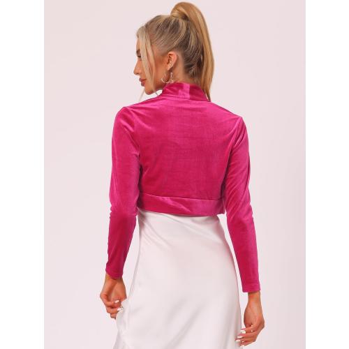 Allegra K size XL.Women's Long Sleeve Velvet Shrug Cocktail Party Open Front Cropped Bolero Cardigan Top