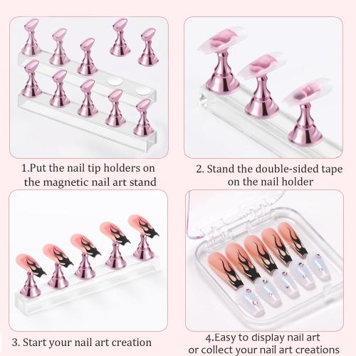 Etercycle Nail Stand Acrylic Nail Art Display Stand Practice Nail Holder for Painting Nails Magnetic Practice Stands with Double-sided Tape For DIY Salon Supplies (Pink)