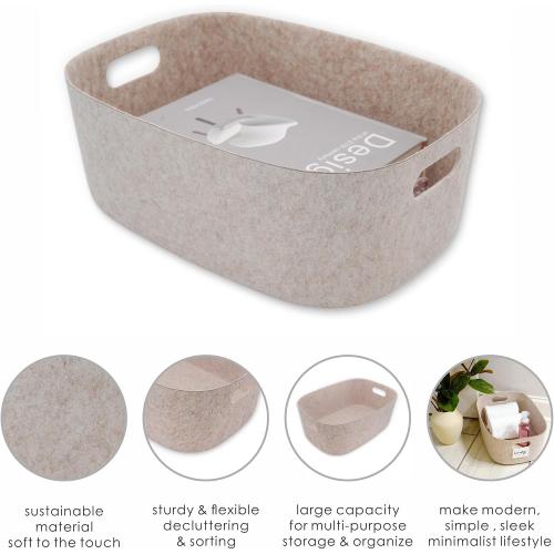 Welaxy Large Storage Basket Felt Open Desk Organize bin Shelf baskets with handles light weight carry for Magazines Books Junk Kids Toys Pet toy Clothes Laundry (Oatmeal)