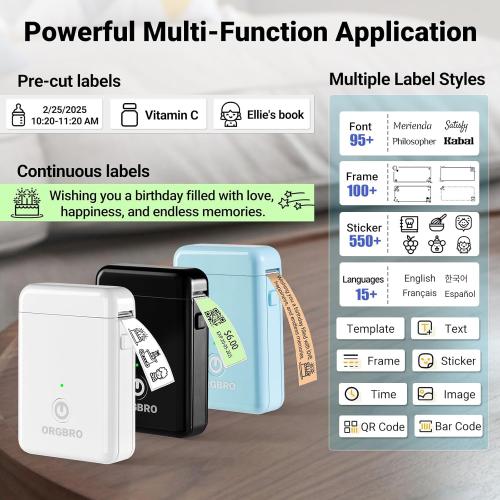 ORGBRO Blue Label Maker Machine with Tape, Random Color-1 Count, X1 Bluetooth Mini Label Printer, Wireless Small Sticker Maker with Versatile App for School Home Office Organization