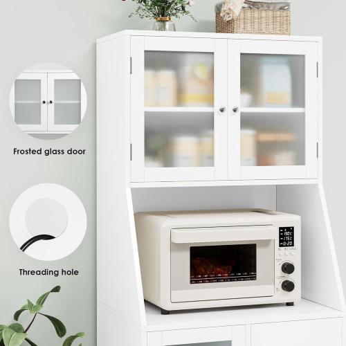 Color White  Size 64.2H Kitchen Pantry with Microwave Shelf, Cabinets and 4 Drawers, White