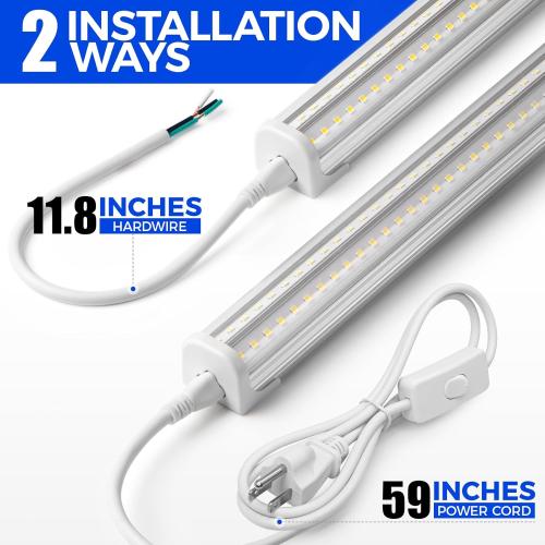 Barrina T8 LED Shop Lights for Workshop 4FT, 50W, 5000K, Daylight White, Clear Cover, Ceiling, V-Shape Shop Light Fixture, Garage, Warehouse, Basement, ETL Listed, 4Packs