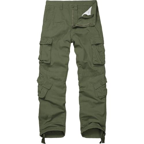 SIZE 30 Men's Cotton Cargo Tactical Pants for Casual Work Travel Wild Streetwear with 9 Pockets Relaxed Fit No Belt
