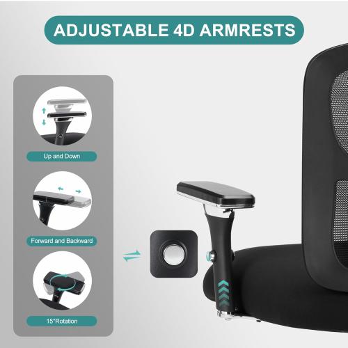 Big and Tall Office Chair 500LBS, Heavy Duty Ergonomic Computer Desk Chair Mesh Executive Task Chair with Adjustable Lumbar Support Wide Comfy Seat and 4D Armrests for Home Office, Black