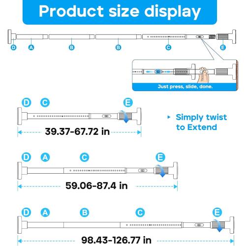 Tension Curtain Rod，40-126.5IN(3.33-10.54Ft) One-Click Fast Extension Rod Easy to Install Black Long Outdoor Curtain Rods No Drilling Never Rust for Window or Shower Patio Diameter 1.26 Inches