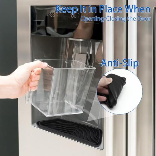 2 Pack Silicone Refrigerator Drip Tray, Cuttable Refrigerator Drip Catcher, Protects Ice and Water Dispenser Pan, Fridge Spills Water Pad for Whirlpool, GE, Samsung, (Rectangular, Black)