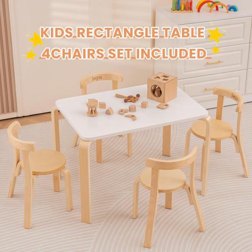 Swegrow Kids Table and 4 Chairs Set, Wooden Table and Chairs for Kids & Toddler，Kid Wooden Furniture for Playroom/Home/Kindergarten