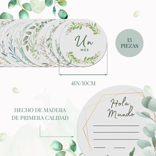 Baby Monthly Milestone 12 Sets - Monthly Baby Milestone Wooden Circle with Hello World Newborn Sign, 1-12 Baby Months Signs for Boy and Girl… (Spanish)
