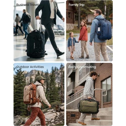 Fanwoli Rolling Vacuum Backpack Travel with One-Button Compression, 55L Expandable, Water Resistant Carry-On Suitcase Luggage, Ideal for Outdoor/Family/Trips