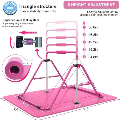 Tepemccu Expandable Gymnastics Bars, Adjustable Height Gymnastic Horizontal Bars, Children Folding Training Bar for Kids