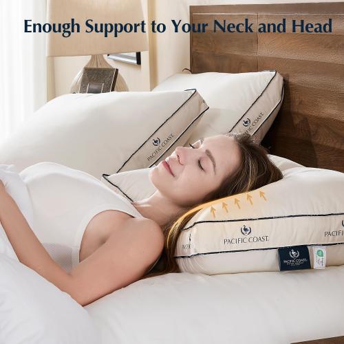 Pacific Coast Goose Feather and Down Pillows, Queen Size Set of 2, Gusseted Pillows, Bed Pillows for Sleeping, Good for Side and Back Sleepers, 100% Organic Cotton Cover