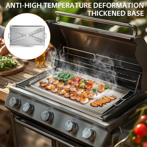 LotFun 25 x 16 Stainless Steel Cooking Griddle for Outdoor Gas Grill, Universal Griddle Flat Top Plate Insert with Grease Groove and Removable Handles for Electric/Charcoal/Gas Grill, Camping,Party