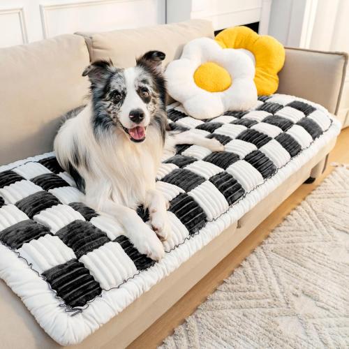 FUNNY FUZZY Pet Couch Covers for Sofa, Couch Covers for Dogs Washable Dog Couch Cover Protector Cream-Colored Furniture Sofa Covers for Dog Handmade Pure Cotton Pet Bed Mat (Black, 27.6×59.1)