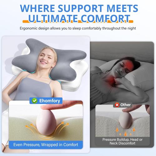 Cervical Neck Pillow, Ergonomic Memory Foam Pillows for Neck Pain Relief with Breathable Pillowcase, Adjustable Contour Neck Support Pillow for Side Back Stomach Sleepers (Gray)