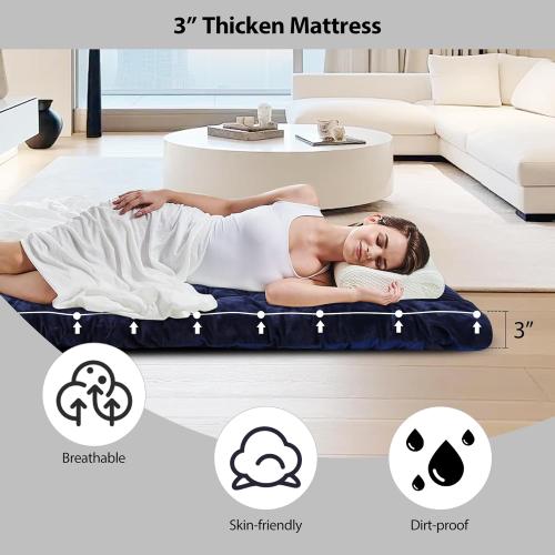 REDCAMP Extra Thick Folding Sleeping Cot Pads, Comfortable Soft Velvet Cotton Camping Cot Mattress Pad for Hiking, Backpacking, Blue 75x28