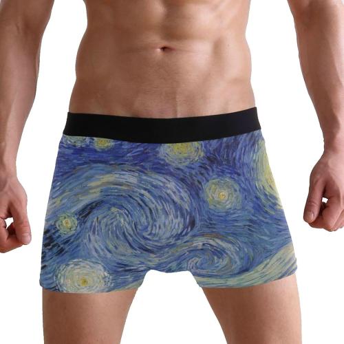 Azuki .... Size XL ...Boxer Brief for Men,Soft and Breathable Cotton Underwear Shorts,Van Gogh Painting Blue Starry Night Waistband Knit Boxers,XXL