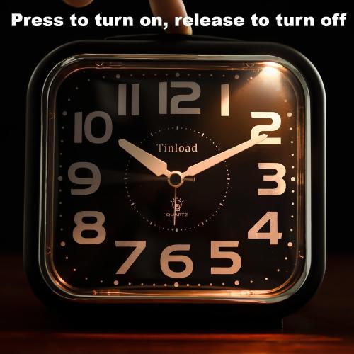 5.5 Large Analog Alarm Clock Silent Non Ticking, Gentle Wake, Beep Sounds, Increasing Volume, Battery Operated Snooze and Manual Light, Easy Set, Black (Best for Elder)