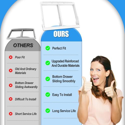 UPGRADED 240364787 Refrigerator Crisper Drawer Cover Frame Compatible with Frigidaire Crisper Drawer Replacement, Crisper Pan Cover Unit AP4432913, 240364794, FFTR1821TS0, FFTR1814TWB Crisper Drawer