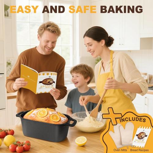 7QT Oval Dutch Oven for Sourdough Bread Baking, Pre-Seasoned Cast Iron Bread Pan with Lid, Even Heat Distribution for Homemade Bread
