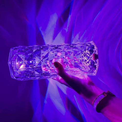 Portable Crystal Table Lamp, 16-Color Touch Control Rechargeable Night Light, Bedside Desk Lamp for Bedroom, Living Room, Kitchen & Dining Room (16-Color Rose)