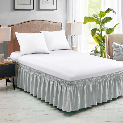FreshCulture Elastic Wrap Around Bed Skirt - Queen Size, Hotel Quality Dust Ruffle with 15-Inch Tailored Drop (Light Grey)