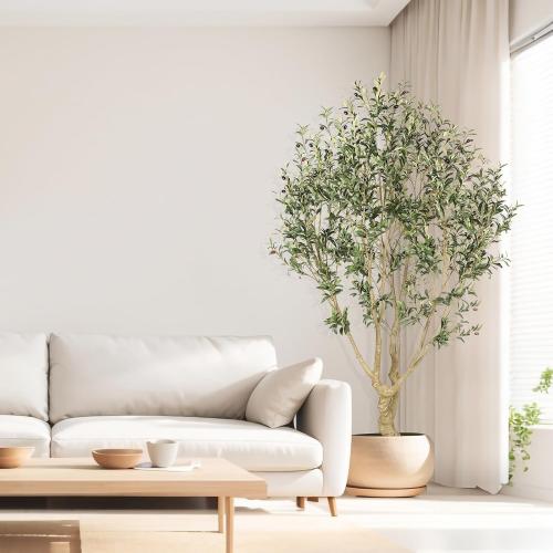 Realead Faux Olive Tree 7ft - Large Artificial Olive Tree Indoor with Realistic Leaves and Olives - Full and Grand Design Fake Olive Tree with Sturdy Base for Indoor Home Office Decor
