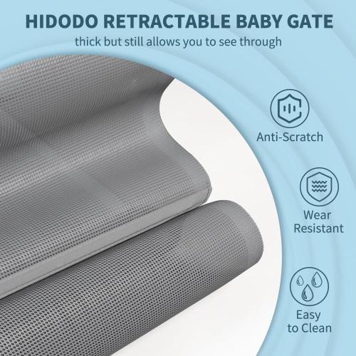 47” Extra Tall Retractable Baby Gate, Reinforced Mesh Dog Gate Extends to 59 Wide, Baby Gate for Stairs, Doorways, Hallways, Indoor and Outdoor, Grey