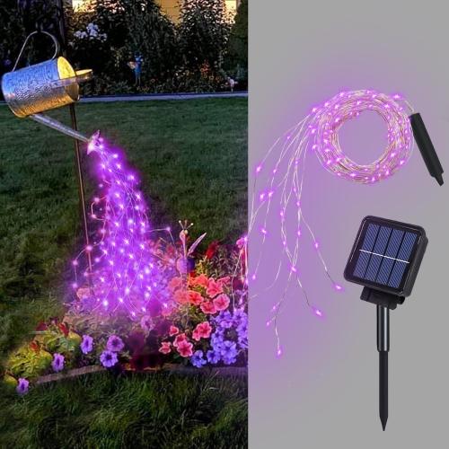 ZNYCYE Solar Waterfall Fairy Bunch Lights Outdoor Waterproof 200LEDs 8 Modes Watering Can Light, Purple Solar Powered String Lights Firefly Vine Garden Decorations Gardening Gifts for Mom