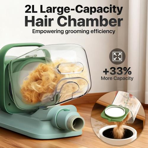 buenkee Dog Grooming Kit with Vacuum, 15000Pa Pet Hair Clipper and Shedding Brush, 50dB Low Noise, 2L Capacity, Green