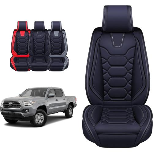 OASIS AUTO Toyota Tacoma Accessories Seat Covers 2005-2025 Custom Fit Leather Truck Cover Protector Cushion Crew Double Extended Cab TRD(Sport Front Pair, Black)