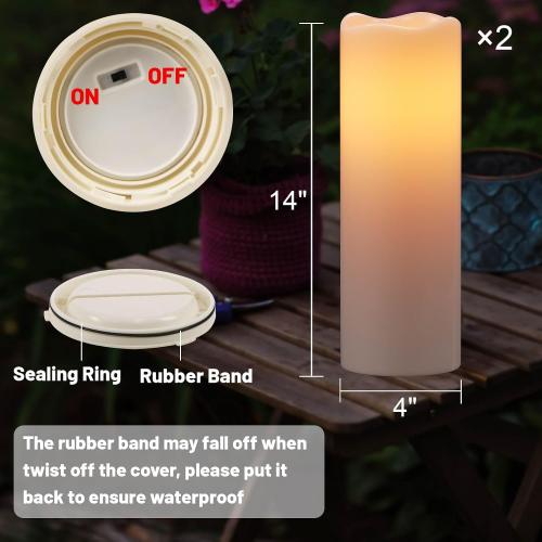 14 Large Outdoor Solar Flameless Candles Waterproof Dusk to Dawn