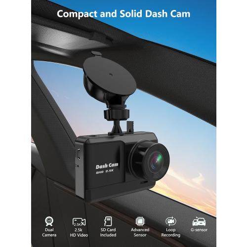Dash Cam Front and Rear, 2.5K 1080P Dual Dash Camera for Cars with 32GB SD Card, 2.45 inch IPS Screen, 2 Mounting Ways, Night Vision, WDR, Accident Lock, Loop Recording, Parking Monitor