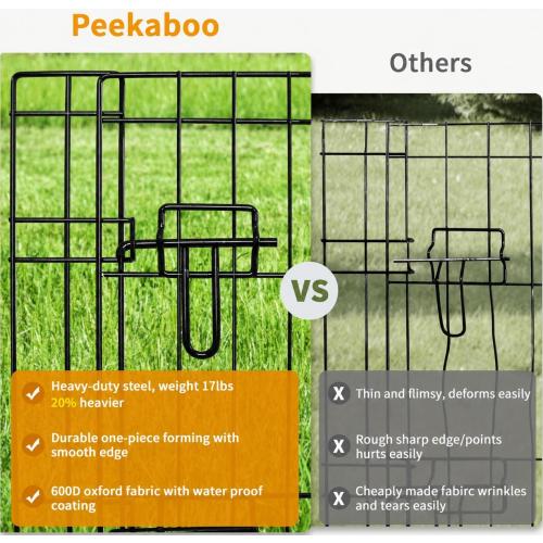 Peekaboo Dog Playpen 24 Inch, 8 Panel Foldable Rustproof Pet Fence, Black | Sturdy Metal Pet Fence,Quick Folding Setup,Indoor and Outdoor Use,Climate Pledge Friendly Choice