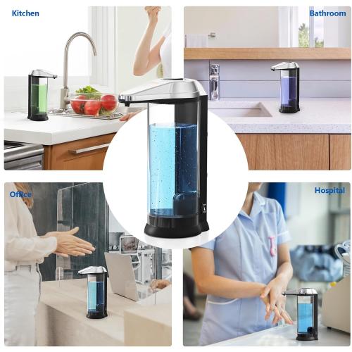 Size 500ML Color Black and silver Automatic Soap Dispenser Wall Mount, Touchless Soap Dispenser 500ml/17oz Battery Operated Hand Free Hand Sanitizer Dispenser Wall Mounted for Bathroom Kitchen Hotel Offices Plastic, Chrome