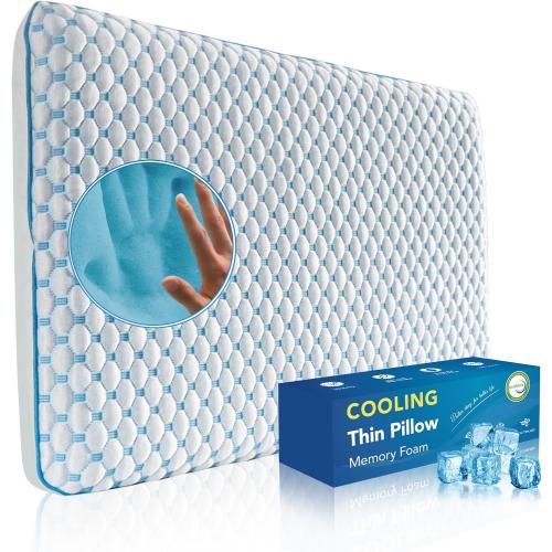 Stomach Sleeping Pillow for Shoulder and Neck Pain Relief, Thin Pillow for Sleeping- Cooling Memory Foam Pillows Flat Pillows for Stomach Sleepers,Low Profile 3.25-inches for Back Sleeper