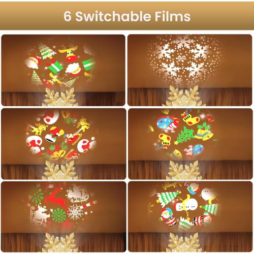 Christmas Tree Topper Lighted, 3D Glitter Snowflake Tree Topper Built-in LED Rotating Lights with 6 Projection Modes, Striking Christmas Tree Decoration (Gold)
