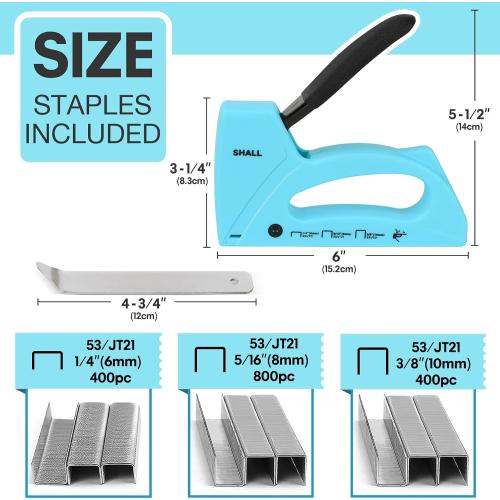 SHALL Light Duty Staple Gun for Wood - Upholstery Staple Gun with 1600pcs JT21 Staples 1/4, 5/16, 3/8 inch and Staple Remover - Fabric Stapler Gun for Crafts, DIY, Decoration