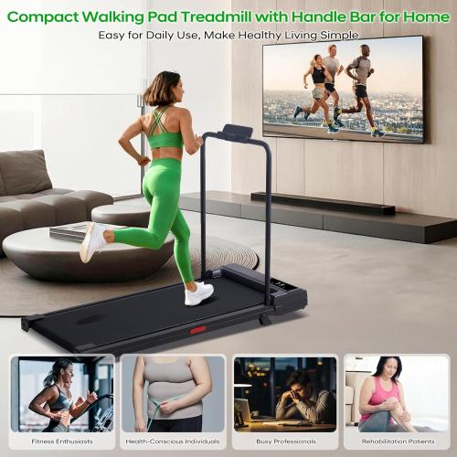 Walking Pad with Handle Bar and Incline, 3.0HP Portable Compact Walking Pads Treadmills with Handles for Home Small, 0.6-7.6MPH Electric Treadmills for Apartment/Home Small Spaces, 350LBS