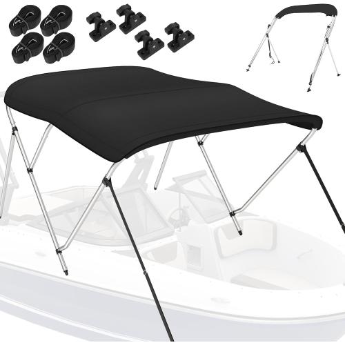 Bimini Tops for Boats, Black 3 Bow L6' x W54-60 x H46, 900D Polyester Bimini Top, 2 Rear Support Poles and Storage Boot, 4 Adjustable Nylon Straps
