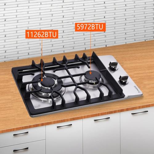 Gas Cooktop 12 Inch, 2 Burners Gas Stovetop Built-in Stainless Steel Gas Stove Dual Fuel LPG/NG Convertible Gas Hob for RVs, Apartments, Outdoor