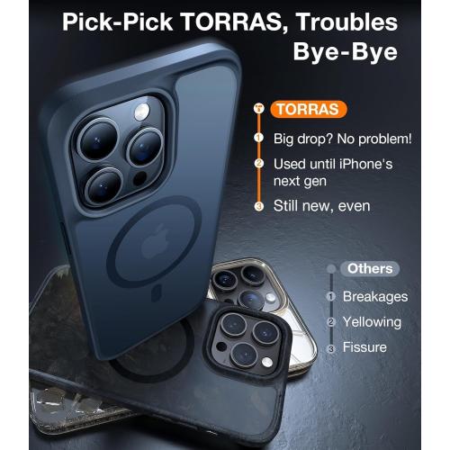 TORRAS Stronger Magnetic & Shockproof for iPhone 13 Pro Case Matte Black | Fit for MagSafe, 12FT Military Grade Drop Tested, Anti-Scratch & Anti-Fingerprint, Slim Protective Translucent Matte Silicone